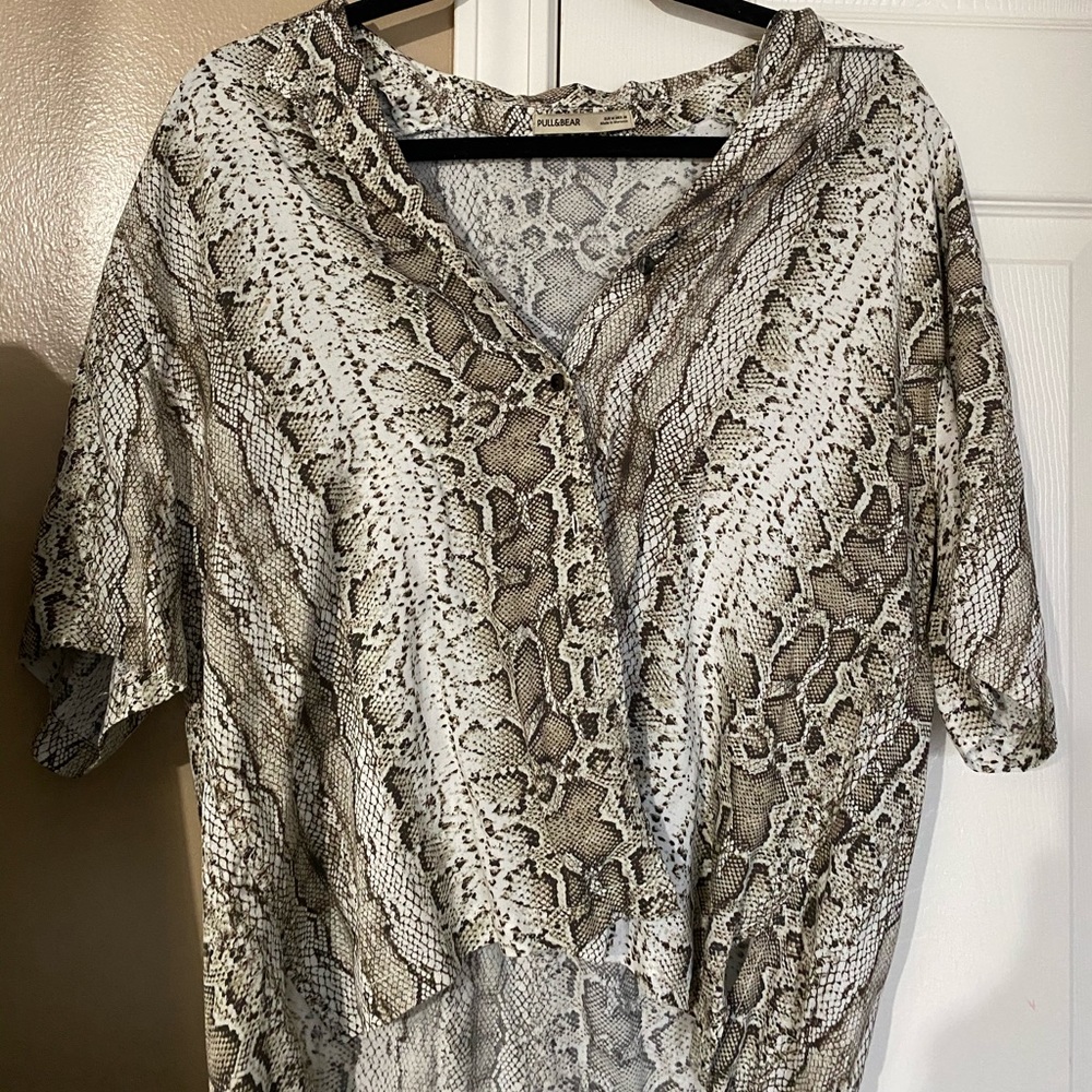PULL&BEAR cream snake print button down shirt